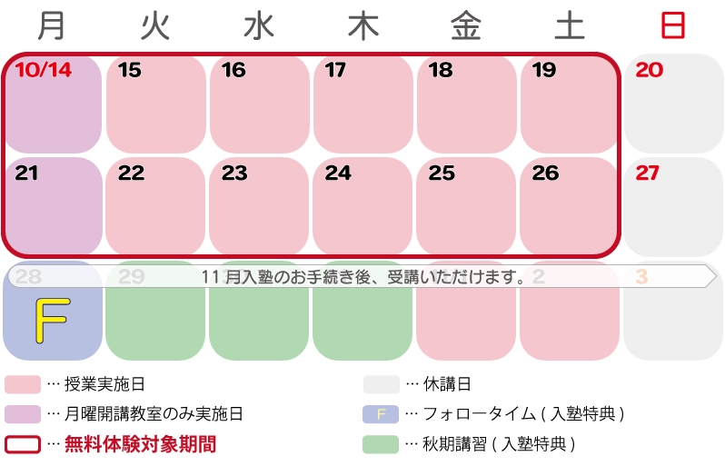 10月体験②　10/14(月)～10/26(土)